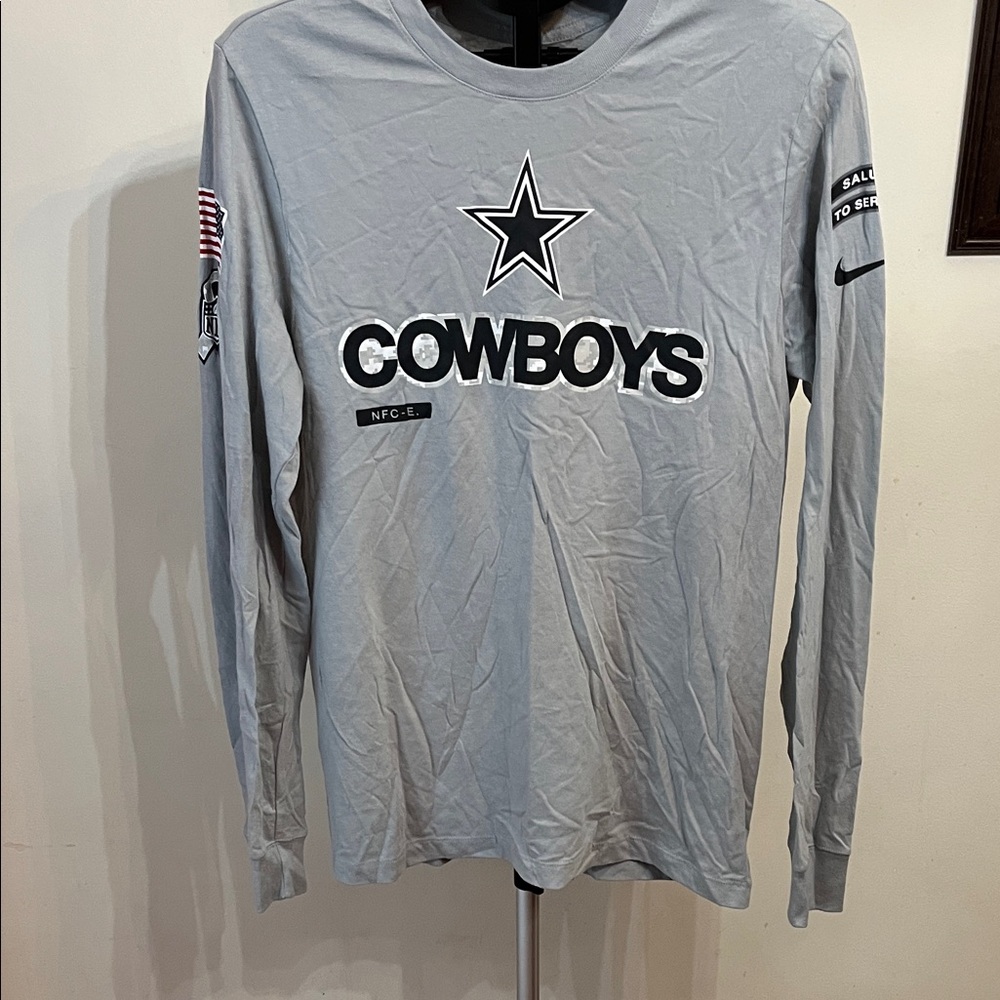NWT Nike NFL Team Apparel Men's Gray Cowboys Salute to Service Long Sleeve Tee